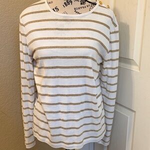 Ralph Lauren Cream and Gold Striped Long Sleeve Top